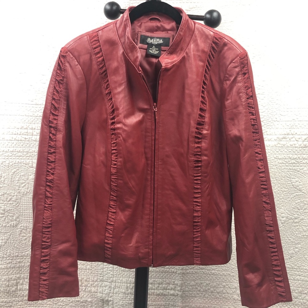 Peck & Peck Red Leather and Suede Moto Jacket PL